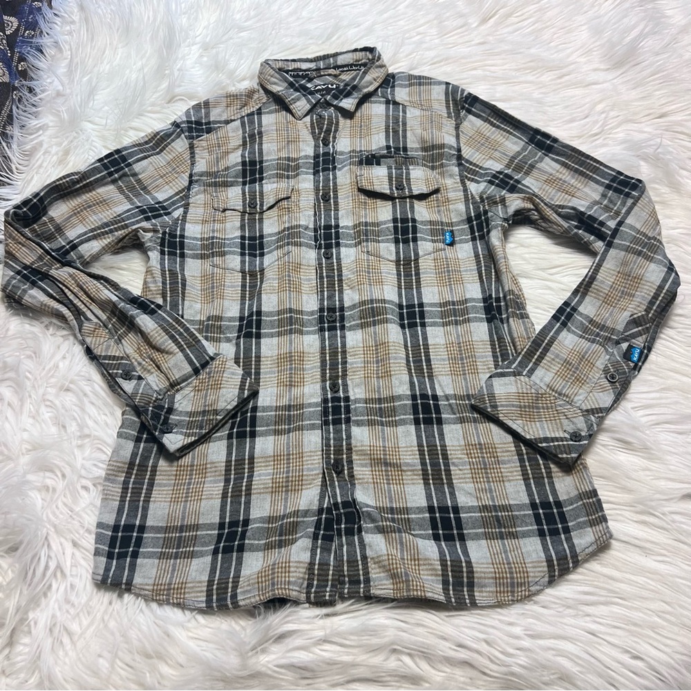Kavu Men's Plaid Shirt in Black and Tan